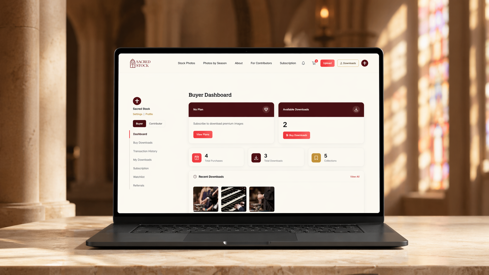 Sacred Stock on laptop